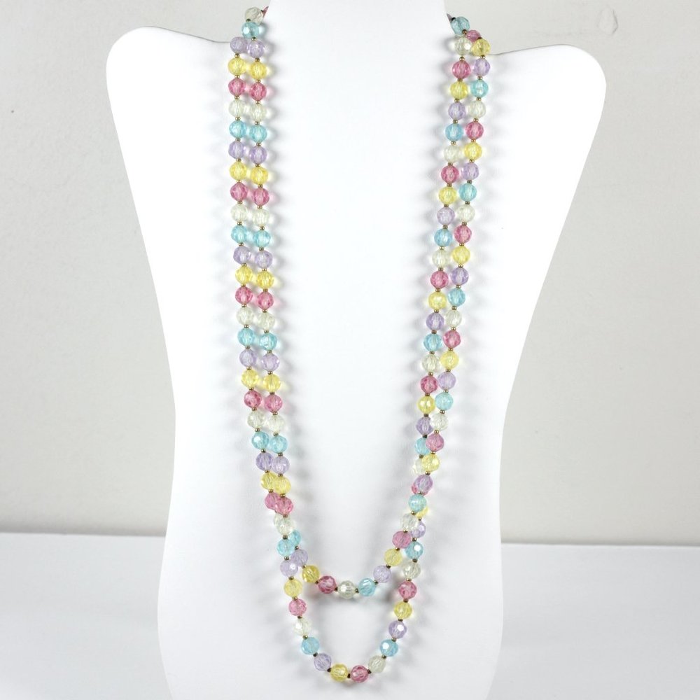 Vintage Faceted Beaded Multicolored Long Rope Flapper Length Necklace